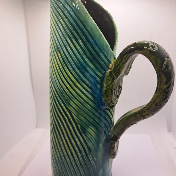 Slab/Hand Built stoneware Green Pitcher - Picture 6 of 10